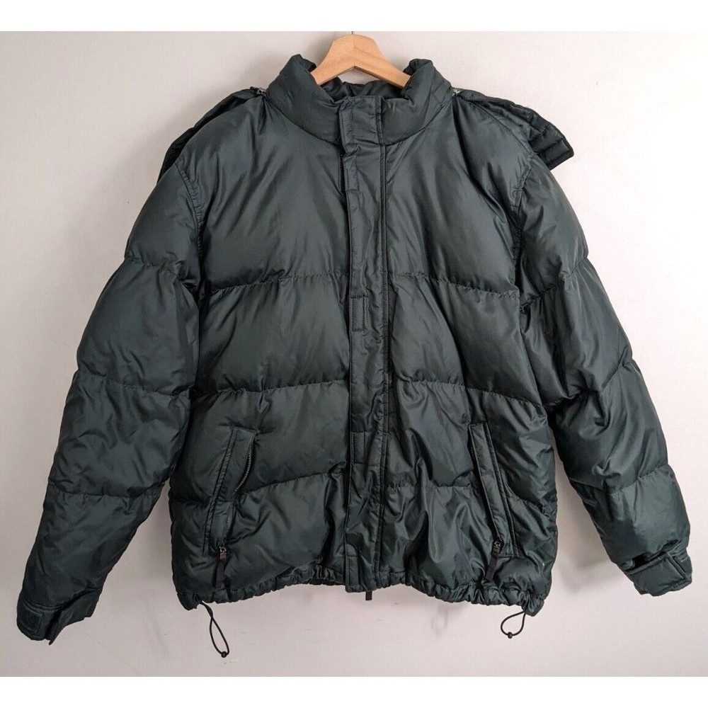 Eddie Bauer Goose Down Jacket Puffer Zip Off Hood Coat Men's L Dark Green Snow